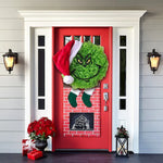 Door Wreath Whimsical Grinch Face Weather-Resistant 15.75 Inch