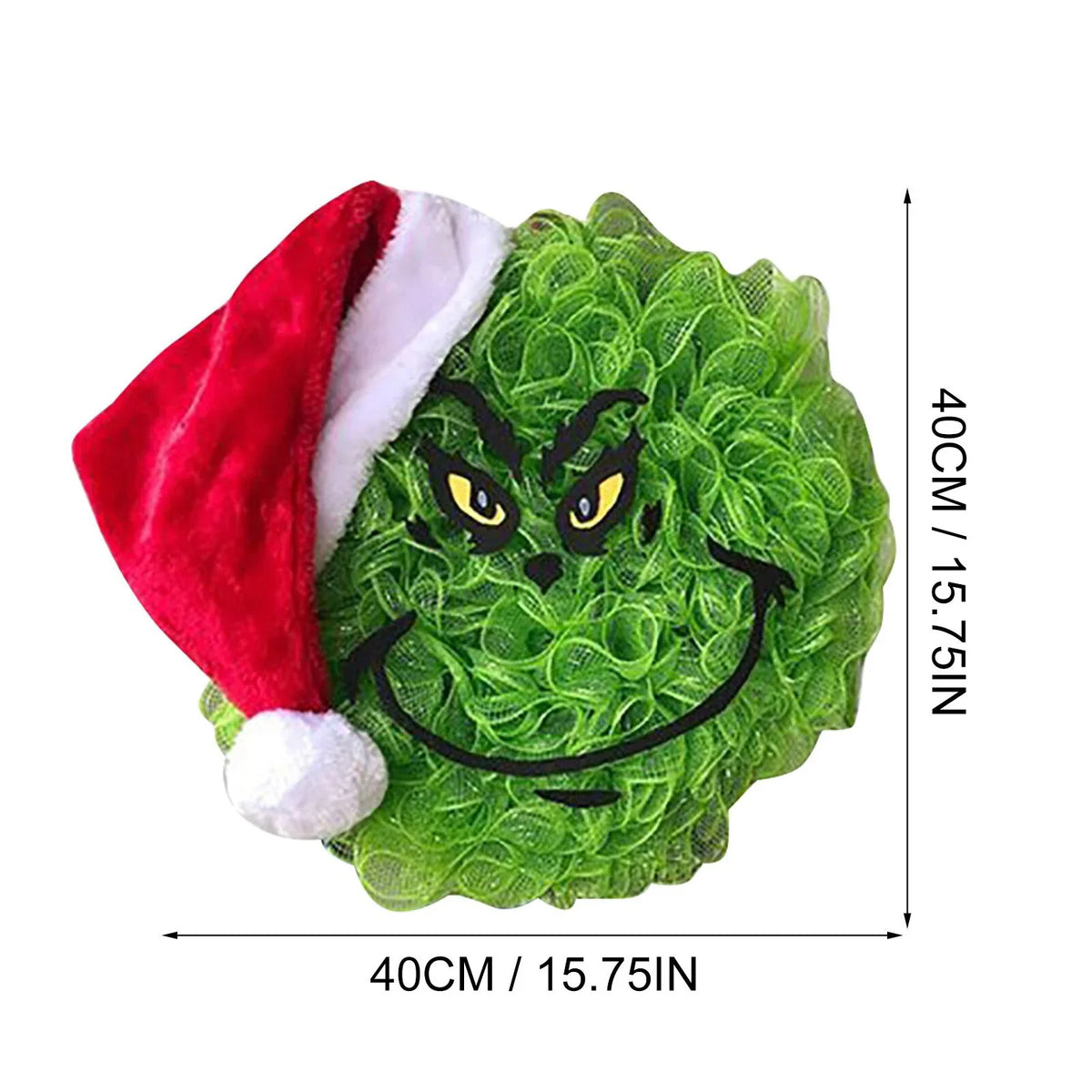Door Wreath Whimsical Grinch Face Weather-Resistant 15.75 Inch