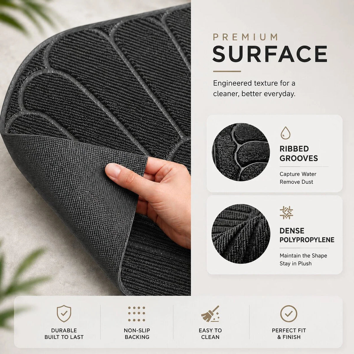 Doormat Half-Moon Rubber Non-Slip Dirt-Trapping Surface