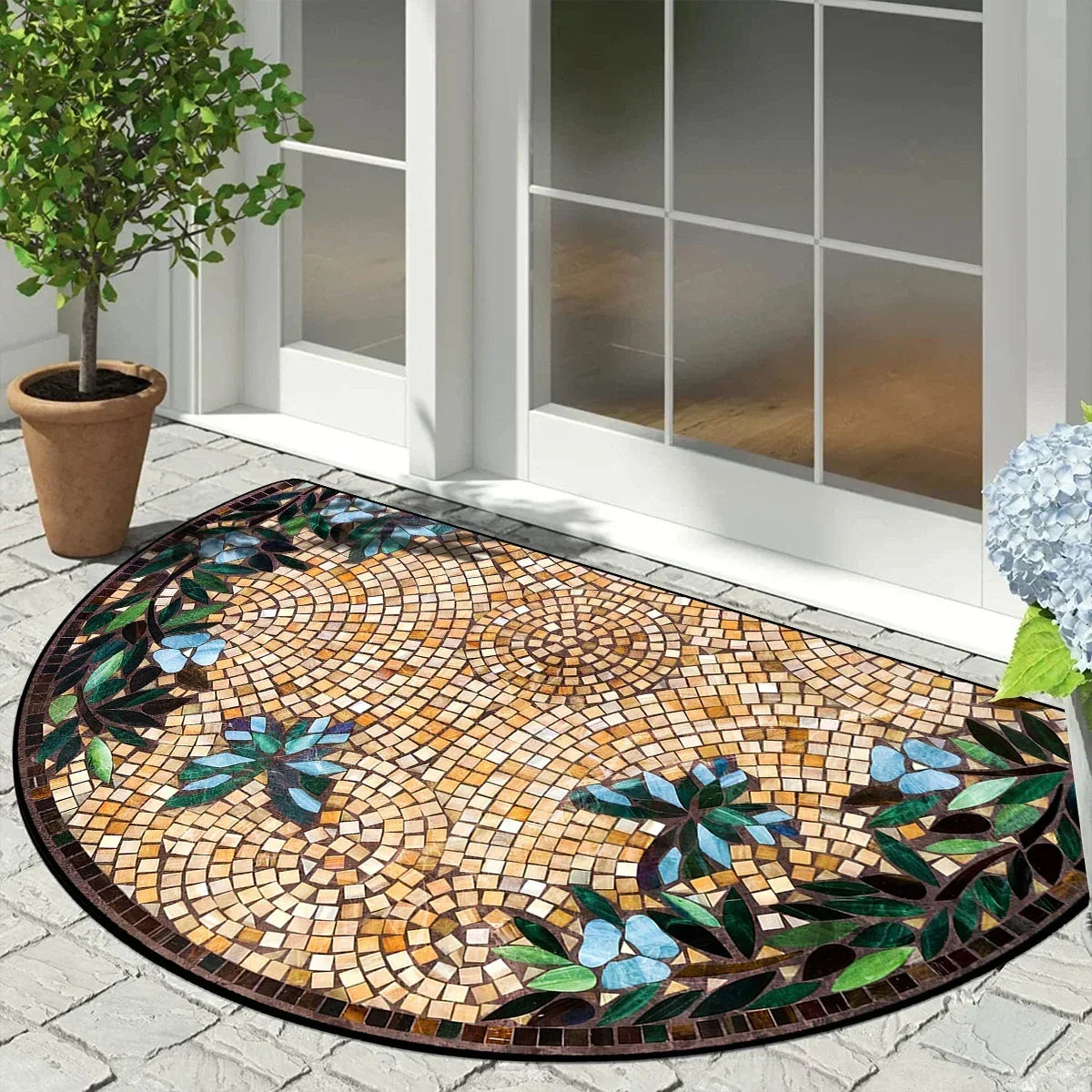 Doormat Half-Round Vintage Mosaic Non-Slip