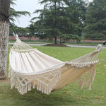 Double Outdoor Hammock Cotton Canvas & Wooden Spreader Bar