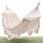 Double Outdoor Hammock Cotton Canvas & Wooden Spreader Bar