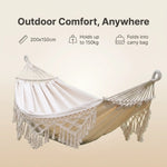 Double Outdoor Hammock Cotton Canvas & Wooden Spreader Bar