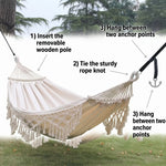 Double Outdoor Hammock Cotton Canvas & Wooden Spreader Bar