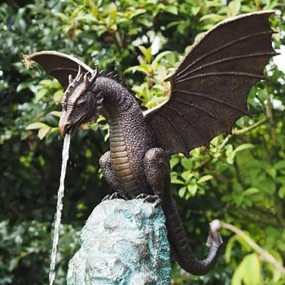 Dragon Statue Bronze-Look Resin Weather-Resistant