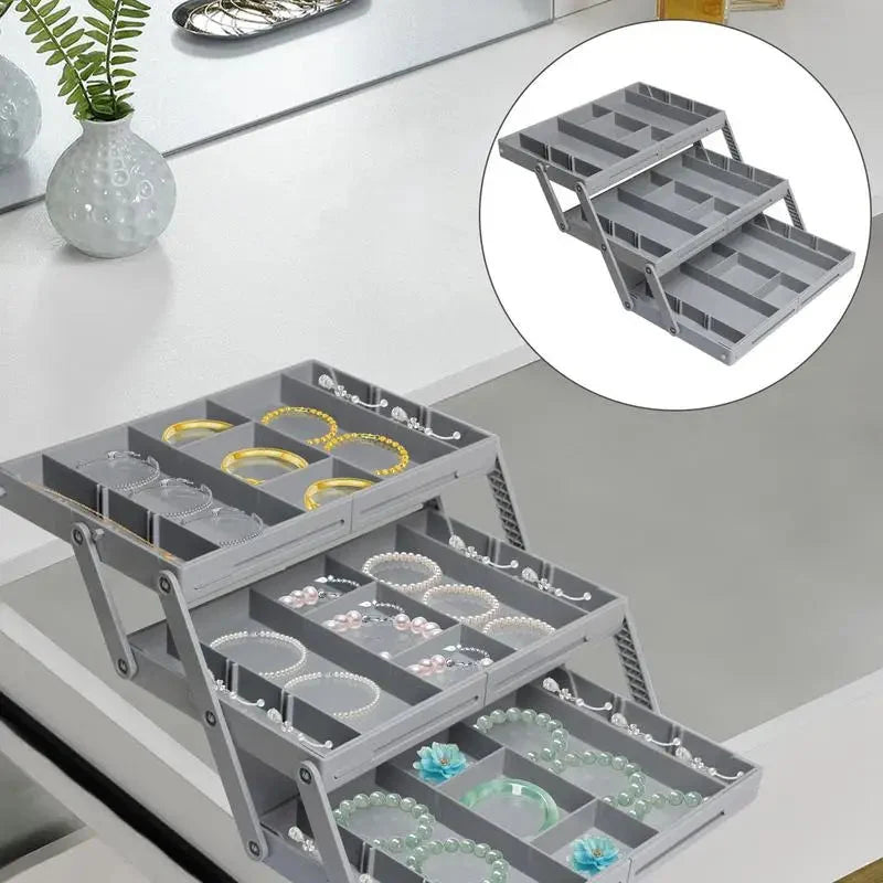Drawer Organizer Adjustable Collapsible Multi-Tier ABS flipped? Wait title. Need no issue. "Drawer Organizer Adjustable Collapsible Multi-Tier ABS" fine.