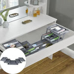 Drawer Organizer Adjustable Collapsible Multi-Tier ABS flipped? Wait title. Need no issue. "Drawer Organizer Adjustable Collapsible Multi-Tier ABS" fine.