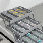 Drawer Organizer Adjustable Collapsible Multi-Tier ABS flipped? Wait title. Need no issue. "Drawer Organizer Adjustable Collapsible Multi-Tier ABS" fine.