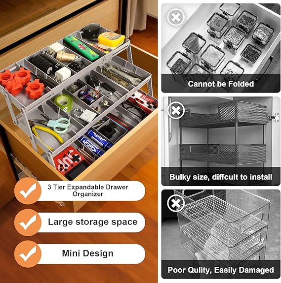 Drawer Organizer Adjustable Dividers Space-Saving Design