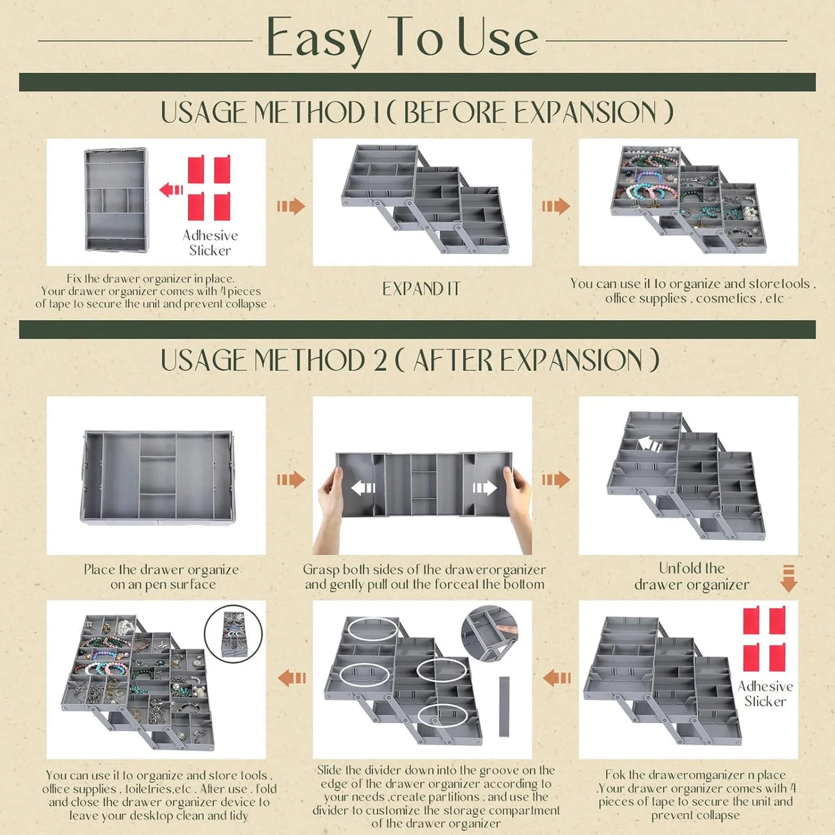 Drawer Organizer Adjustable Dividers Space-Saving Design