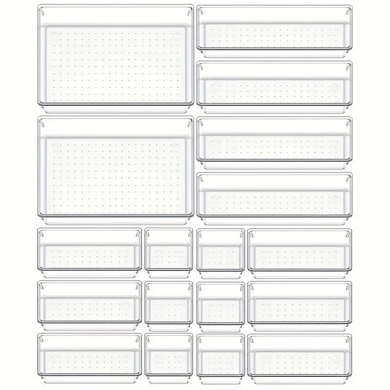 Drawer Organizer Set Clear Modular Stackable 18-Piece Set