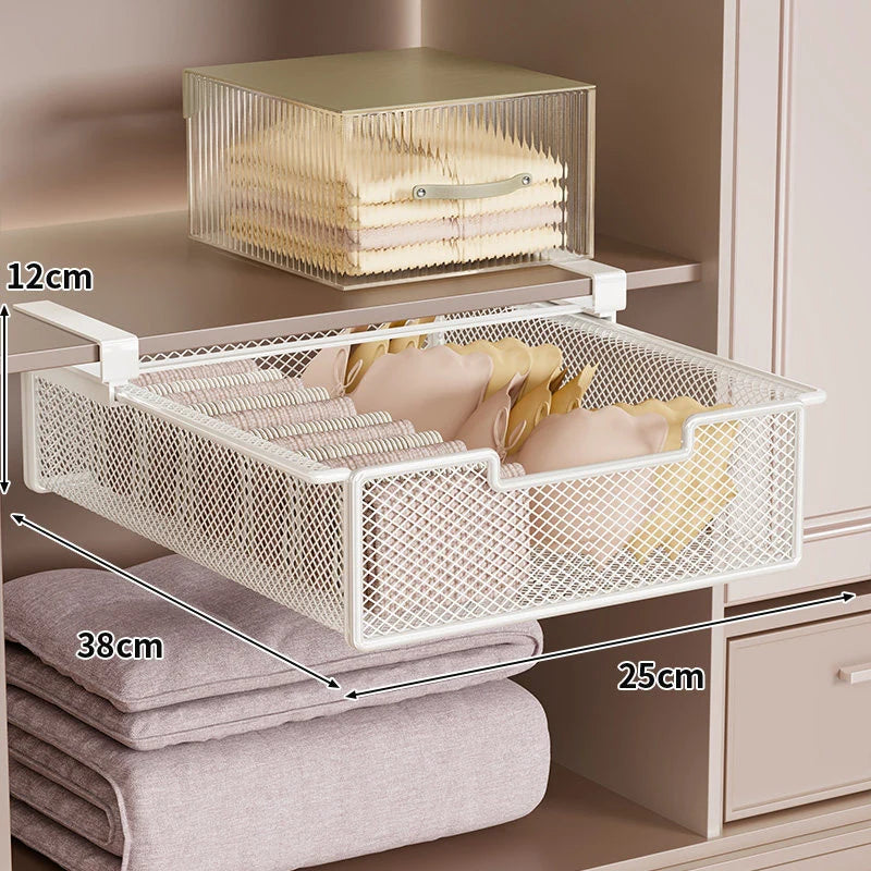 Drawer Organizer Under-Shelf Pull-Out Steel Mesh Tool-Free Installation