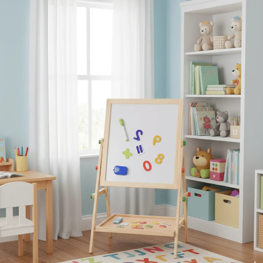 Drawing Easel Magnetic Whiteboard & Chalkboard Adjustable Frame