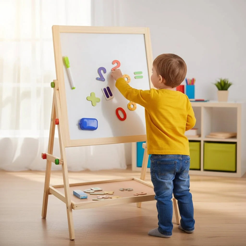Drawing Easel Magnetic Whiteboard & Chalkboard Adjustable Frame