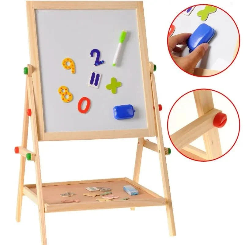 Drawing Easel Magnetic Whiteboard & Chalkboard Adjustable Frame
