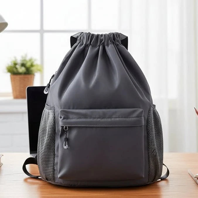 Drawstring Backpack Separate Shoe Compartment Multiple Pockets Lightweight Design