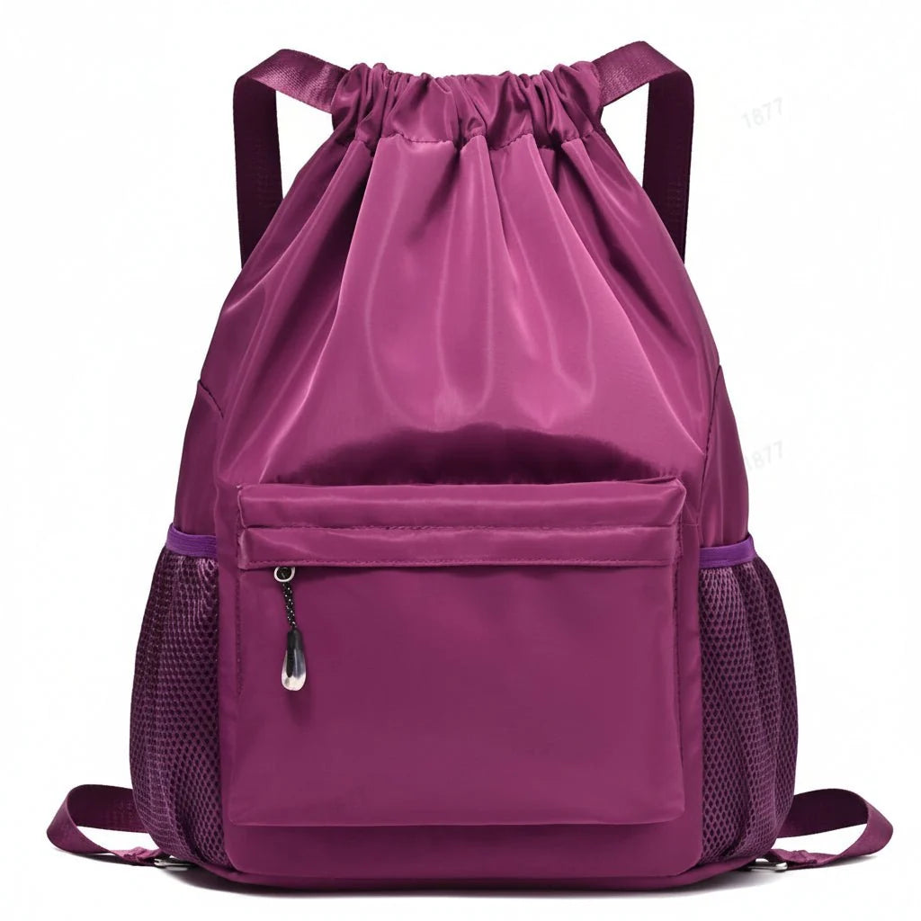 Drawstring Backpack Separate Shoe Compartment Multiple Pockets Lightweight Design