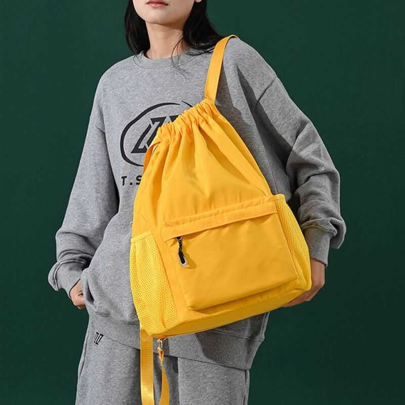 Drawstring Backpack Separate Shoe Compartment Multiple Pockets Lightweight Design