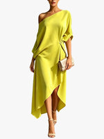 Dress One-Shoulder High-Low Hem Machine-Washable