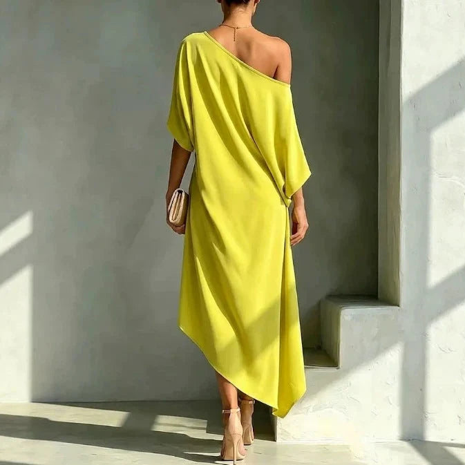 Dress One-Shoulder High-Low Hem Machine-Washable