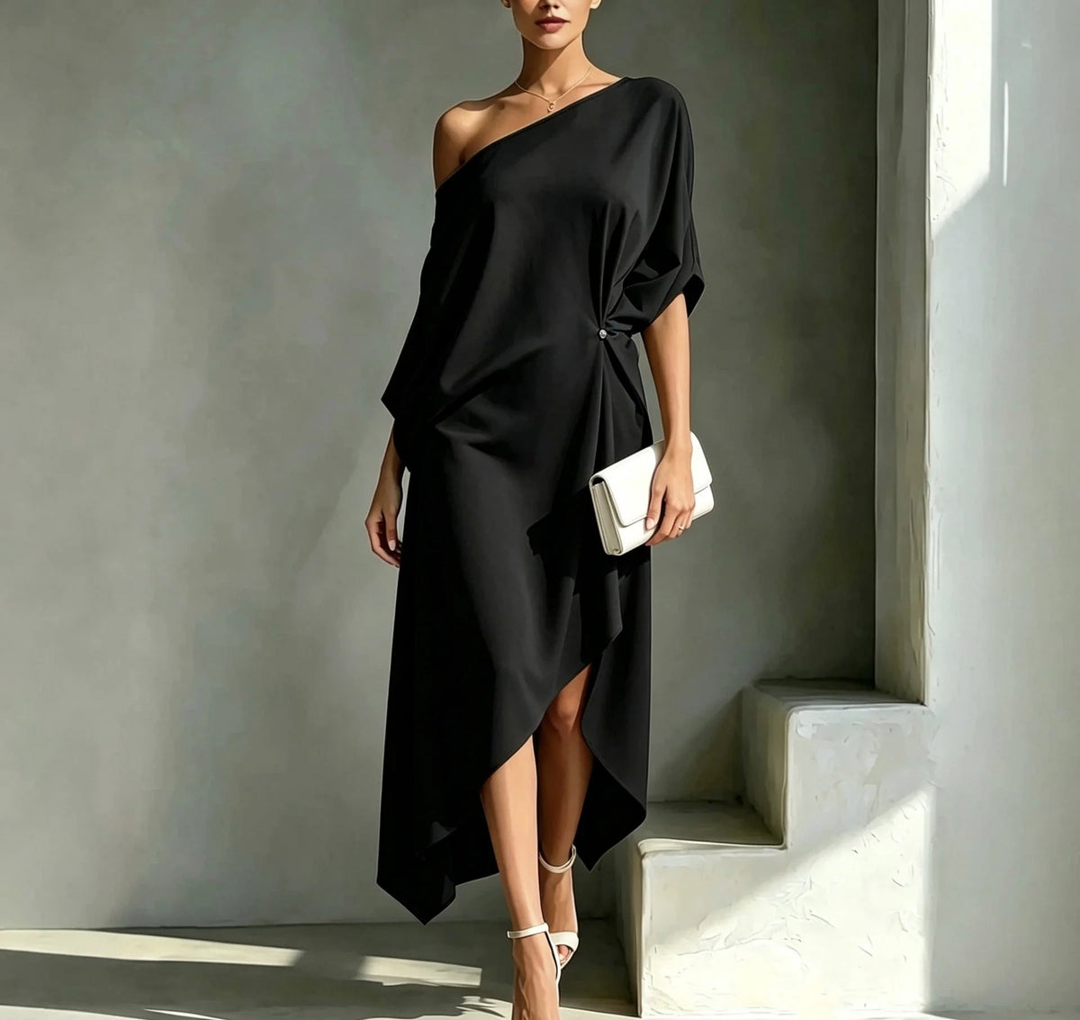 Dress One-Shoulder High-Low Hem Machine-Washable