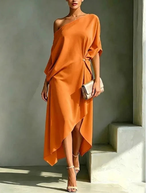 Dress One-Shoulder High-Low Hem Machine-Washable