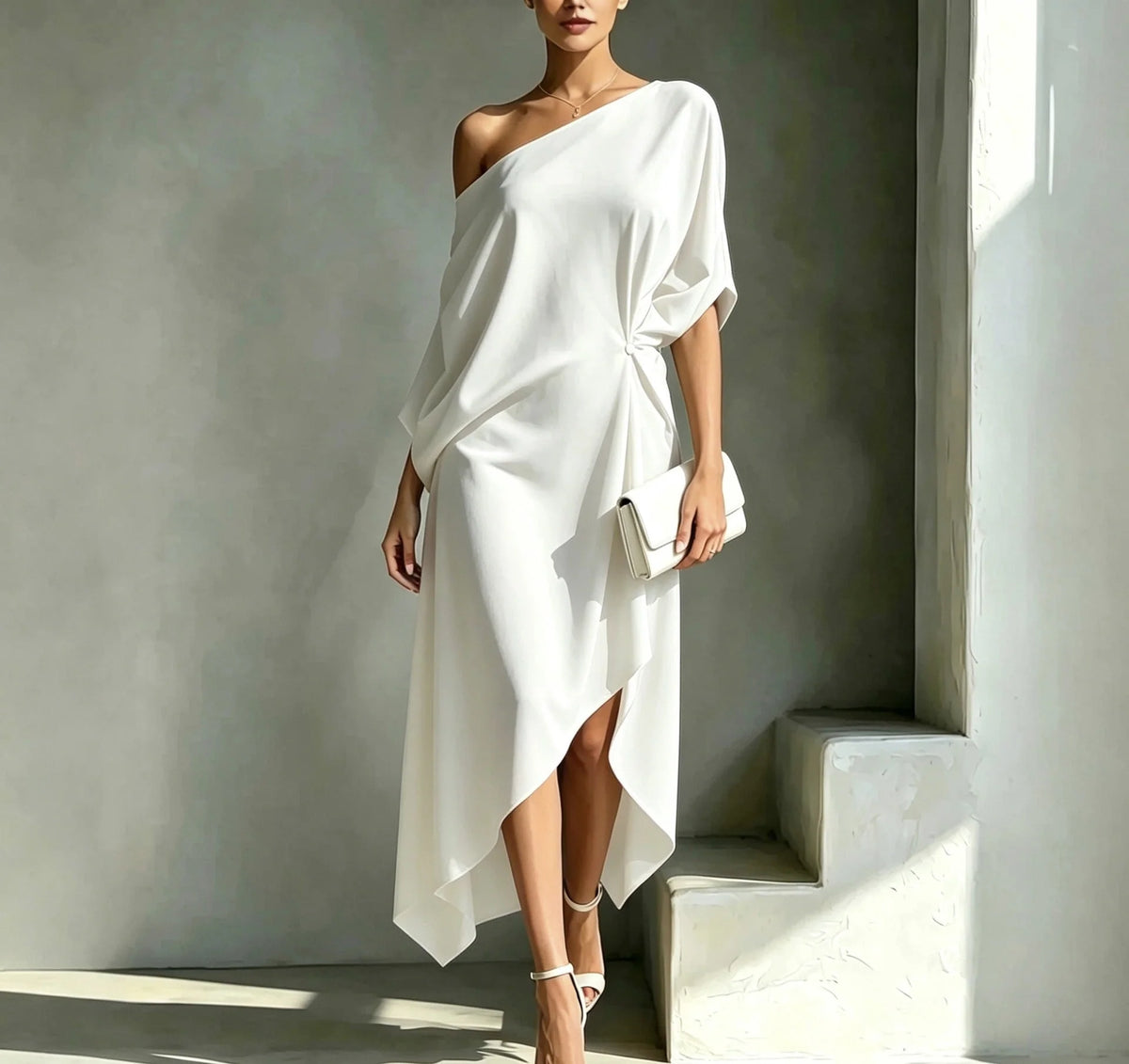 Dress One-Shoulder High-Low Hem Machine-Washable