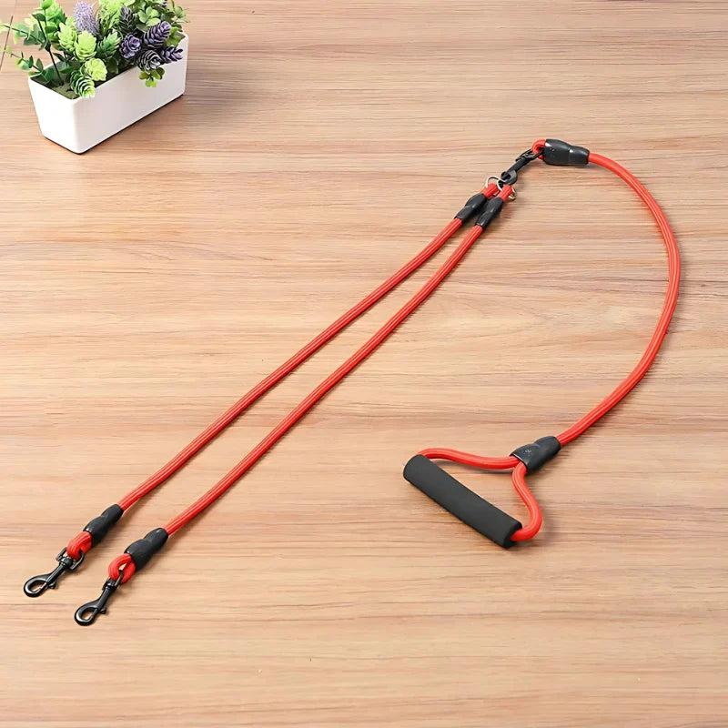 Dual Dog Leash Tangle-Free Cushioned Handle Quick-Lock
