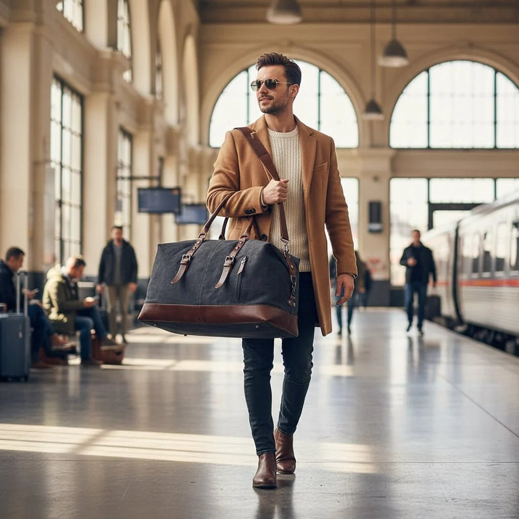 Duffel Bag Canvas with Leather Details Spacious Design