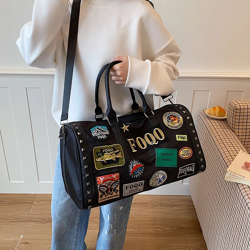 Duffel Bag Patchwork Spacious Detachable Shoulder Strap