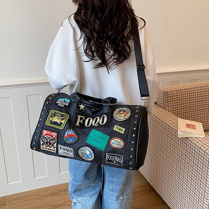 Duffel Bag Patchwork Spacious Detachable Shoulder Strap