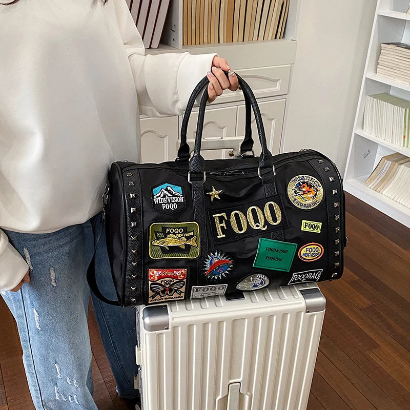 Duffel Bag Patchwork Spacious Detachable Shoulder Strap
