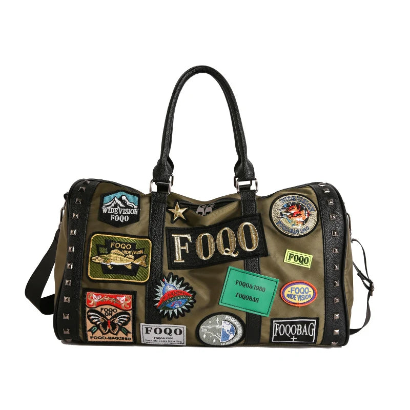 Duffel Bag Patchwork Spacious Detachable Shoulder Strap