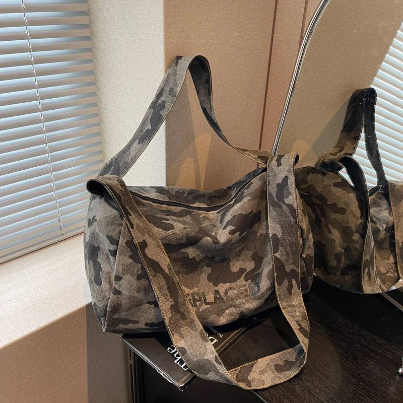 Duffle Bag Camo Print Rugged Fabric & Adjustable Strap