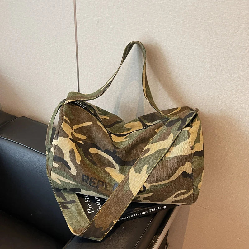 Duffle Bag Camo Print Rugged Fabric & Adjustable Strap