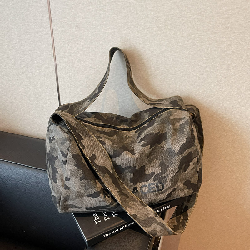 Duffle Bag Camo Print Rugged Fabric & Adjustable Strap