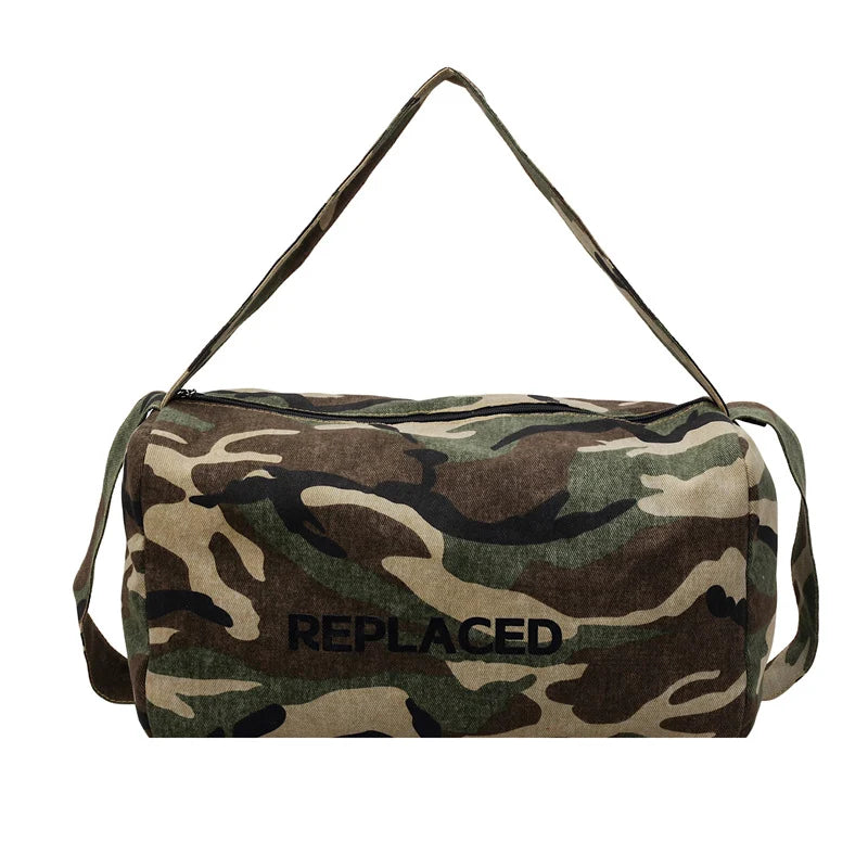 Duffle Bag Camo Print Rugged Fabric & Adjustable Strap