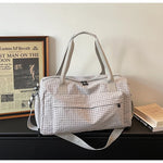 Duffle Bag Grid Pattern Multiple Pockets & Detachable Strap
