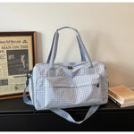Duffle Bag Grid Pattern Multiple Pockets & Detachable Strap