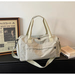 Duffle Bag Grid Pattern Multiple Pockets & Detachable Strap