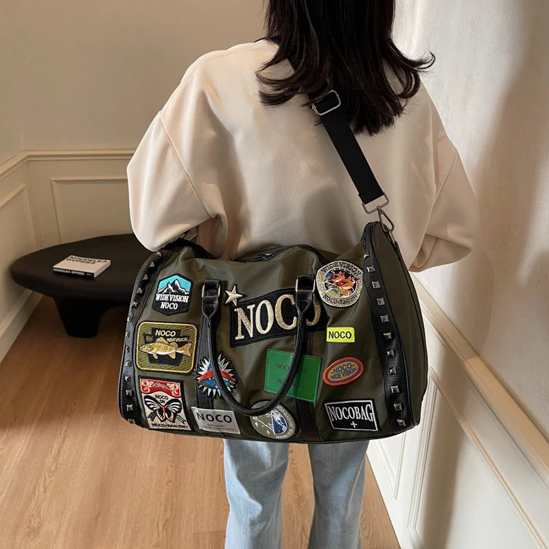 Duffle Bag Patchwork Water-Resistant Multiple Pockets