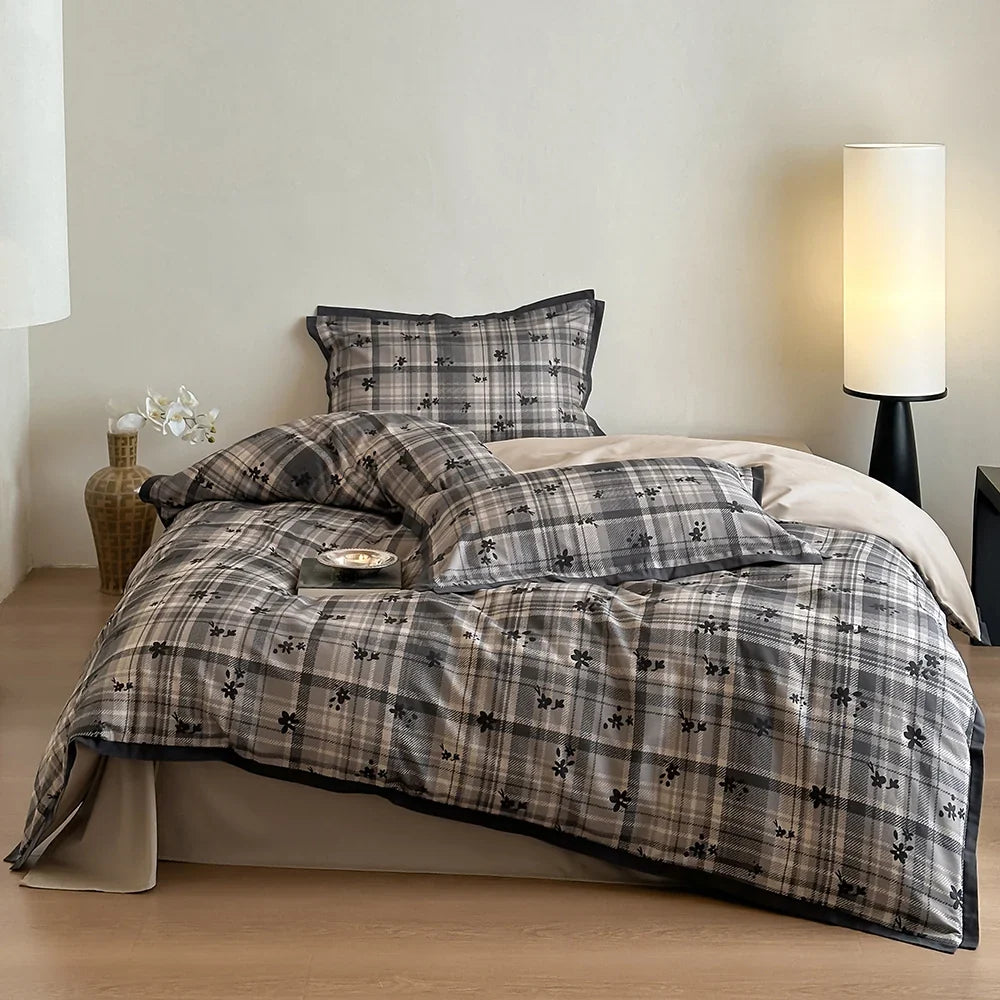 Duvet Cover 4-Piece Set Breathable Cotton Blend Reversible