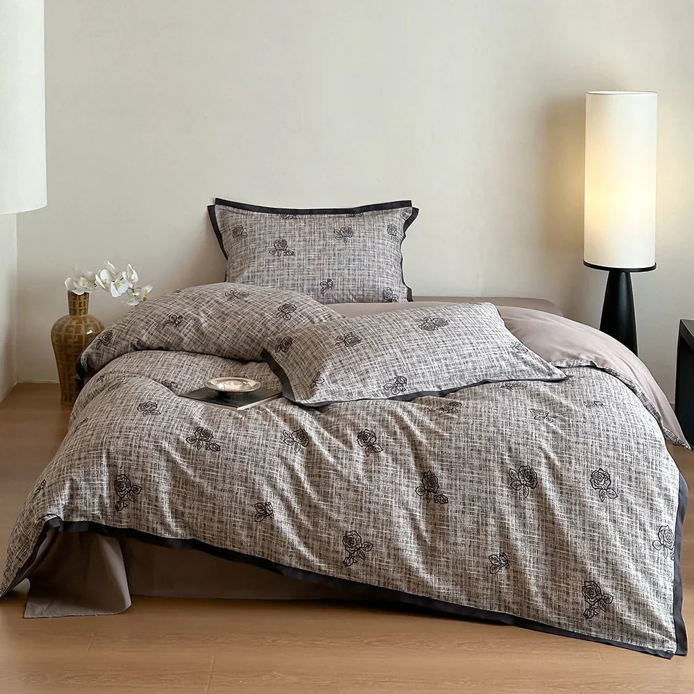 Duvet Cover 4-Piece Set Breathable Cotton Blend Reversible