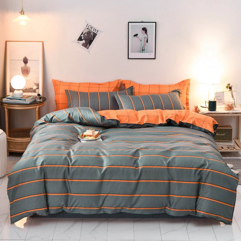 Duvet Cover Blue & Orange Geometric Zigzag Machine Washable
