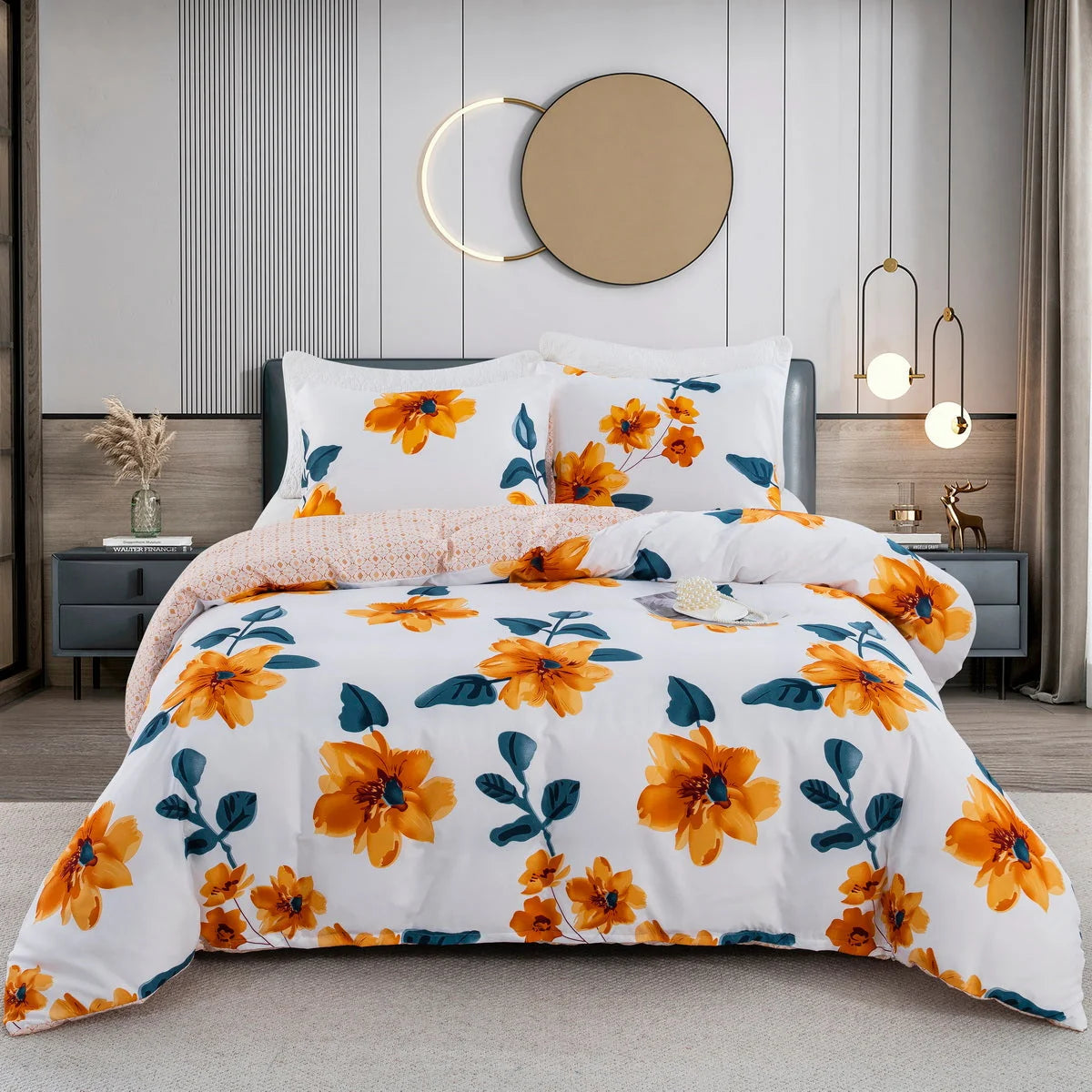 Duvet Cover Blue & Orange Geometric Zigzag Machine Washable