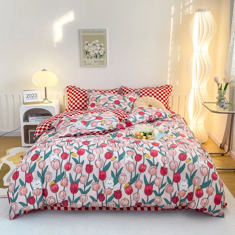 Duvet Cover Blue & Orange Geometric Zigzag Machine Washable