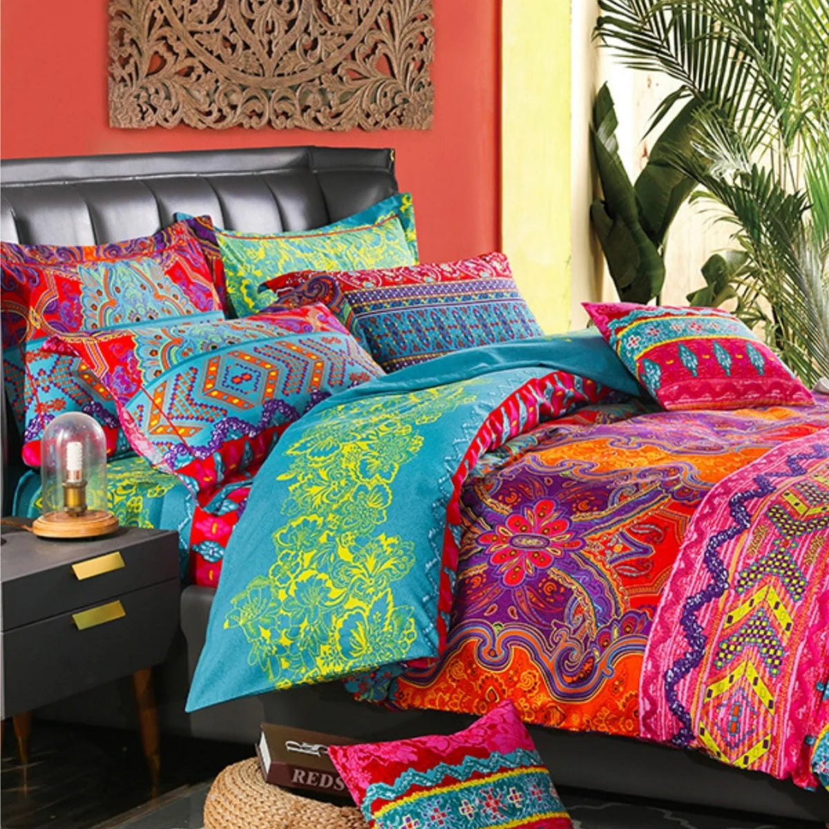 Duvet Cover Blue & Orange Geometric Zigzag Machine Washable