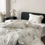 Duvet Cover Fine Satin Butterfly Print & Lace Trim
