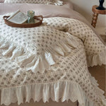 Duvet Cover Heart & Rose Print Lace Ruffle Cotton-Blend