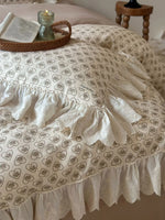 Duvet Cover Heart & Rose Print Lace Ruffle Cotton-Blend